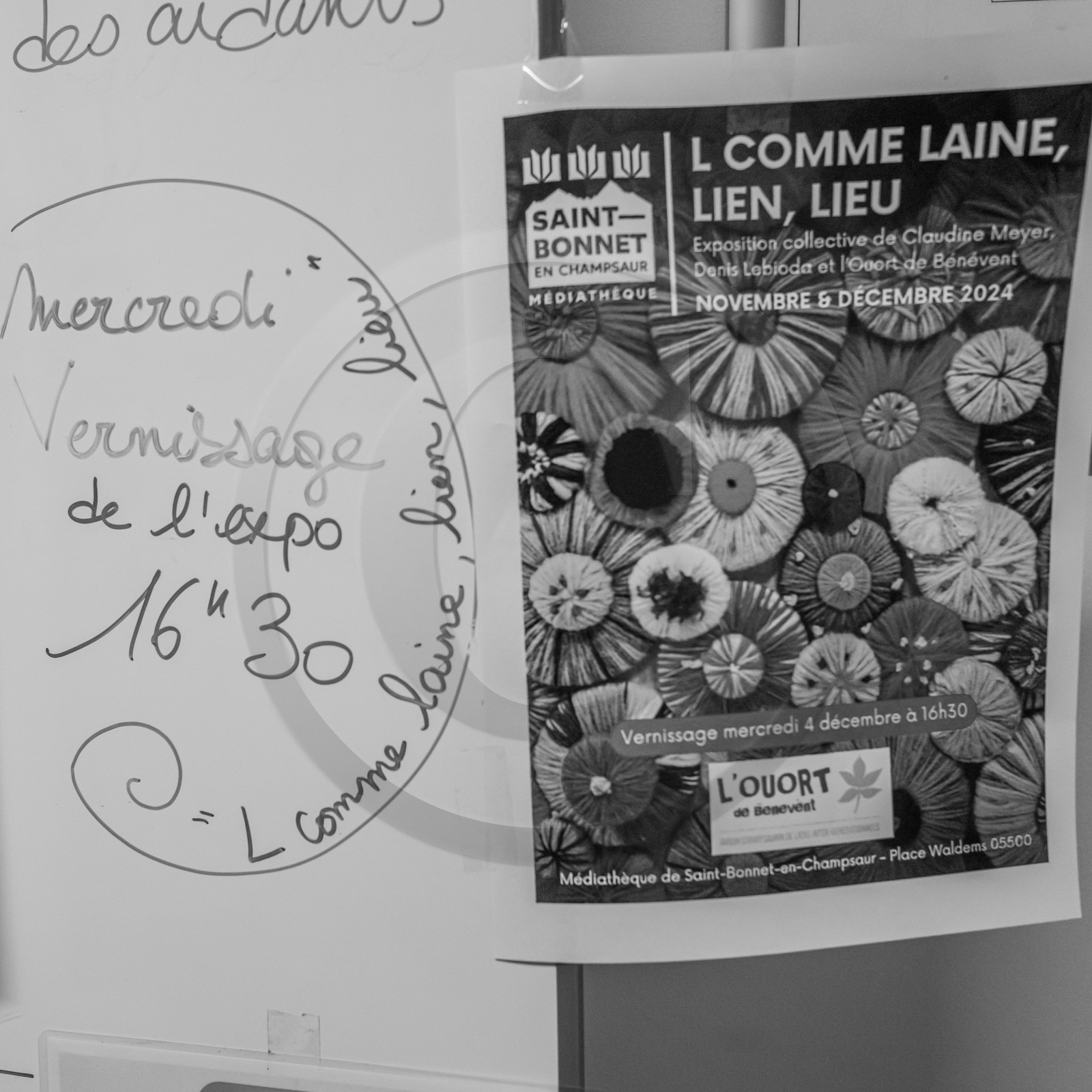 Vernissage de l'exposition L comme laine, lien, lieu à la médiathèque de St-Bonnet-en-Champsaur