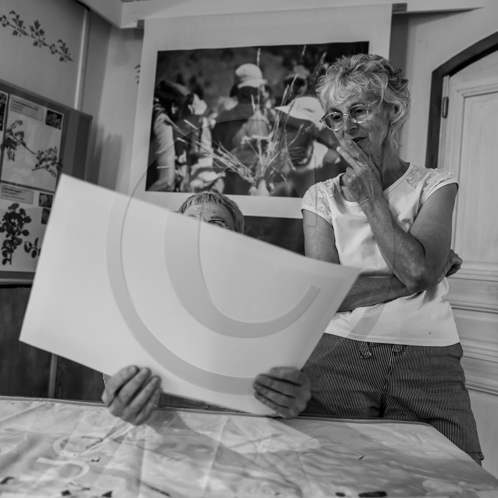 28 août 2024 : A la Maison de la Botanique du Noyer en Champsaur. Visite de l'exposition L comme laine, lien, lieu. Lectures par Les Colporteurs. Collages sur les photographies de Denis Lebioda