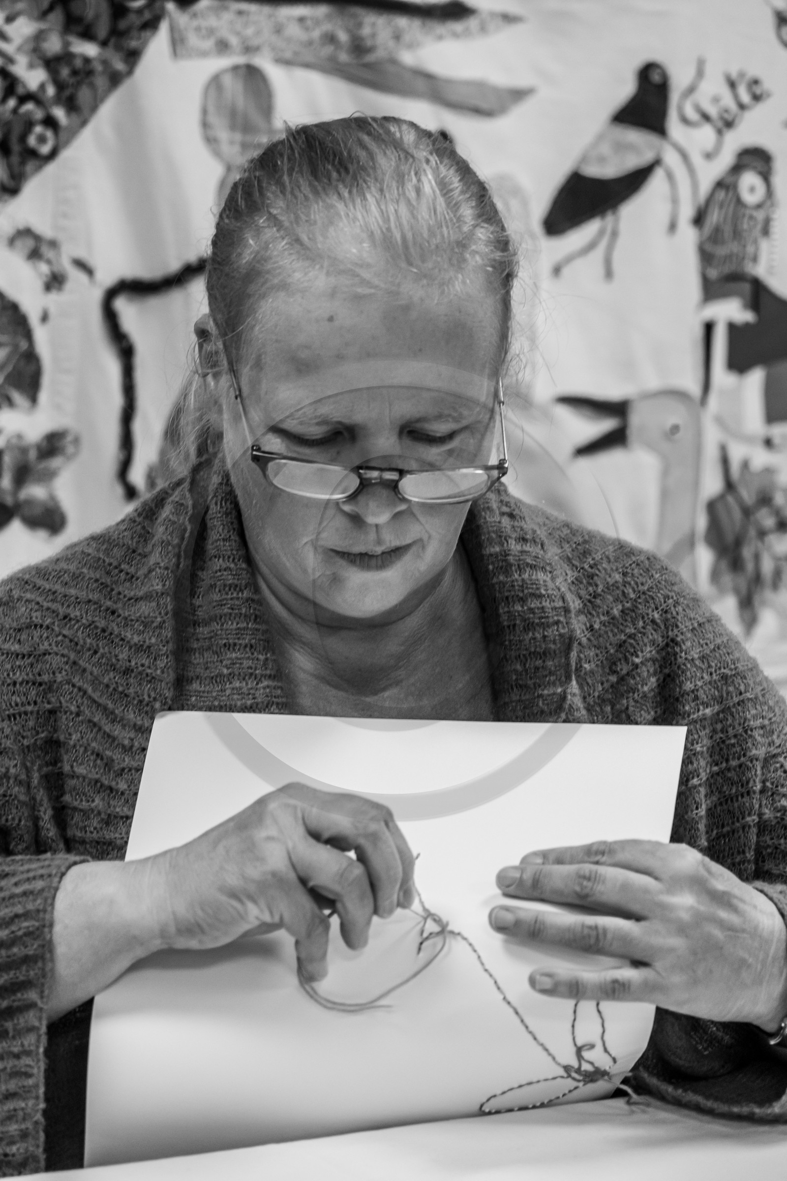 Broderies sur les photographies de Denis Lebioda, jeux, panneaux mon livre préféré, voyage en amérique latine de Claudine et Denis Meyer